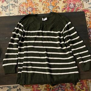 Old Navy Olive and White Striped Sweater